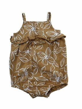 Little Co. Size 18 Months Mustard White Floral Organic Bubble Romper